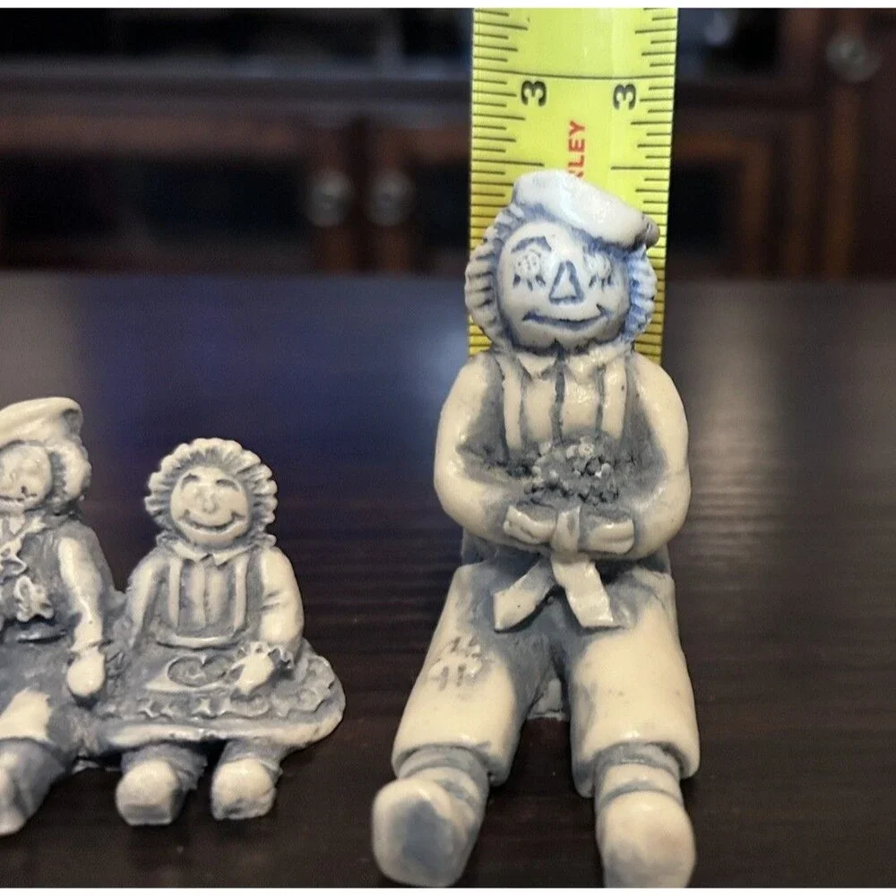 VTG Georgia Blue Marble Raggedy Ann Andy Collectible Figurines Set of 3 Folk Art